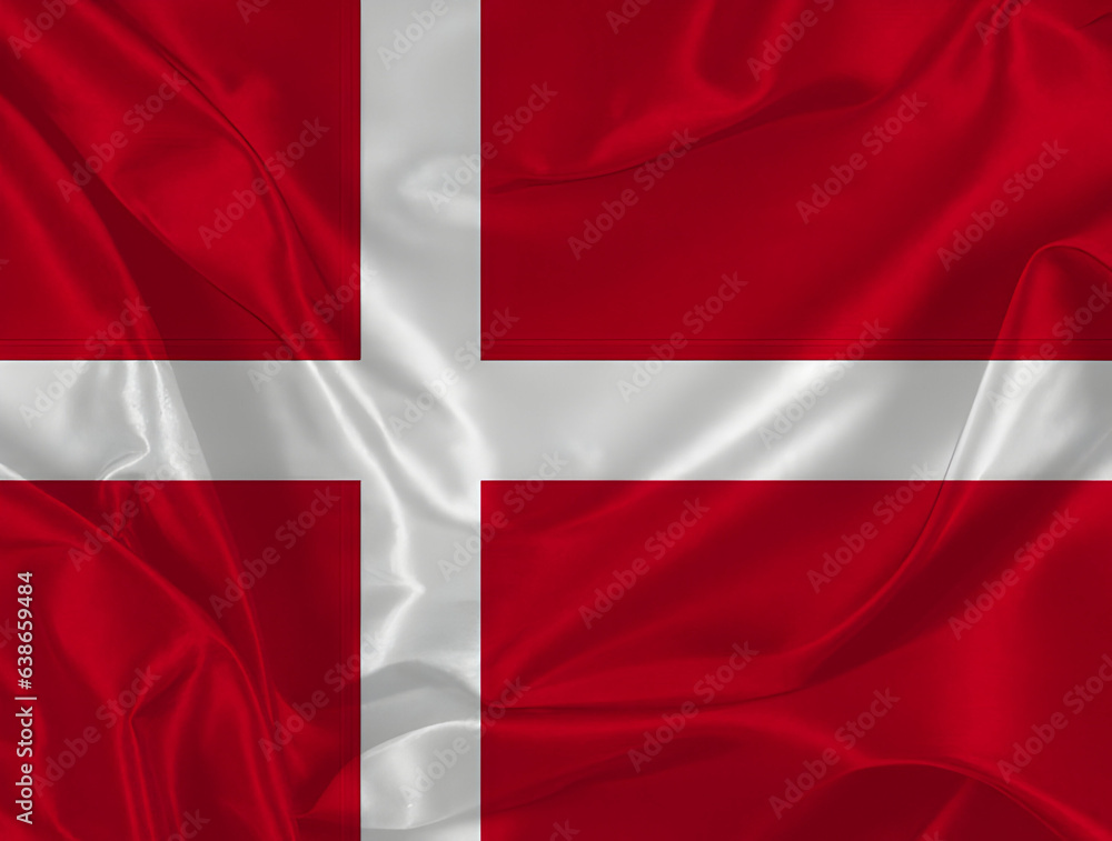 Waving silk flag of Denmark. National Flag background, Patriotic Country Flag.