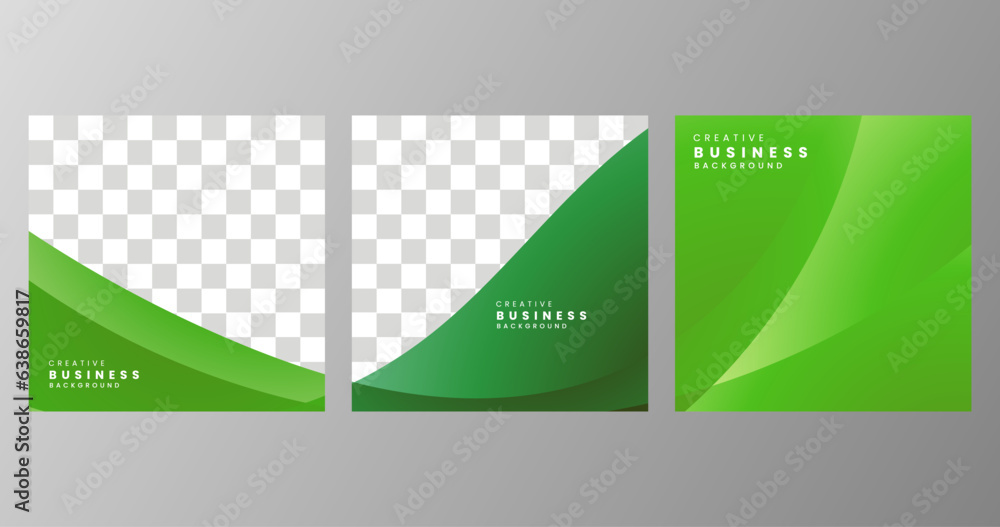 set of square social media template green gradient bio nature background for business