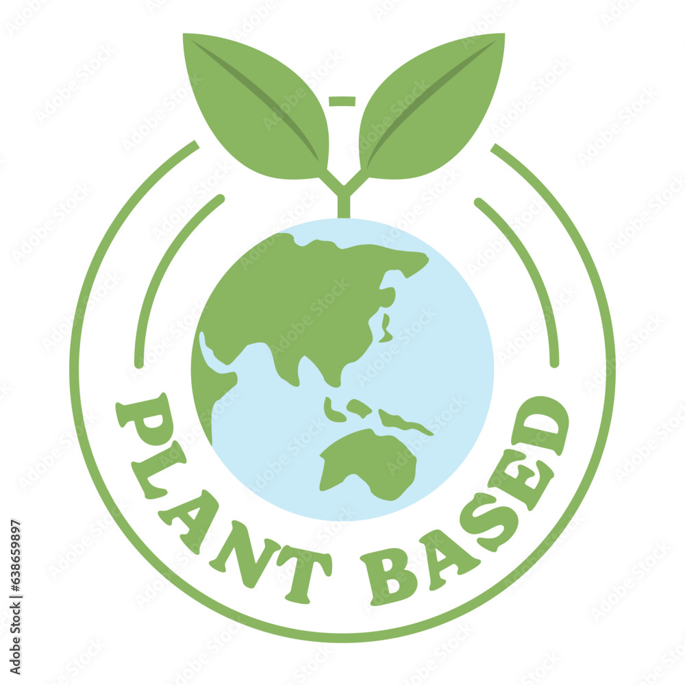 Plant based emblem. Vegan Eco friendly badge with plant icon. Plant based emblem. Vegan Eco friendly badge with plant icon.