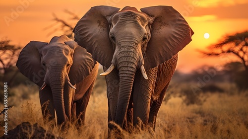 Two elephants on African desert