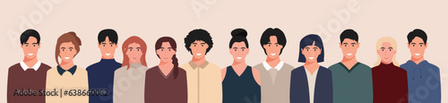 A group of people from different cultures and traditions. Diversity. Diverse multiracial and multicultural groups of people. Vector illustration in flat style.