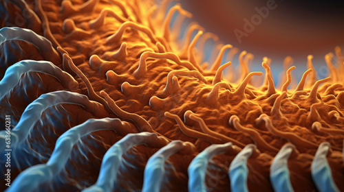 A spirilla macro image features a complexshaped spherical bacteria. It has a protruding point at each pole which is surrounded by several seams of rigid bacterial