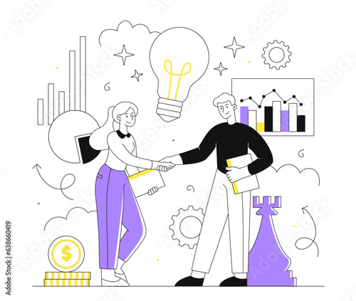 Brands partnership vector line concept