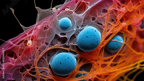 A magnificently detailed macro image of a single cell undergoing repolarization. The dynamic and colorful nature of the electrical signals can be clearly observed photo