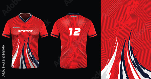 Sport jersey template mockup grunge abstract design for football soccer, racing, gaming, red color