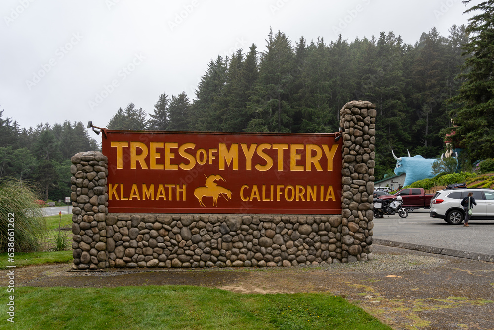 Trees of Mystery sign in Klamath, California, USA - June 13, 2023