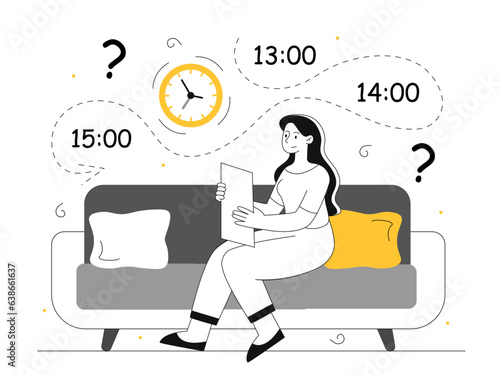 Woman with expectation vector line concept