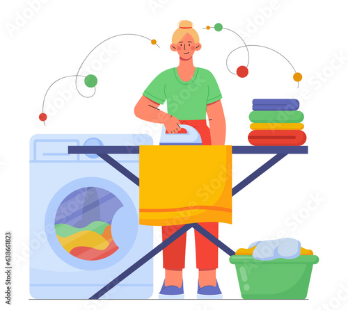 Woman with ironing board vector concept