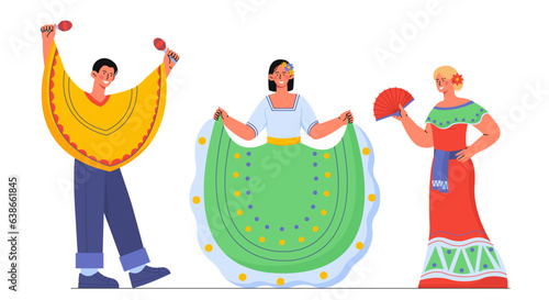 People in mexican clothes vector set