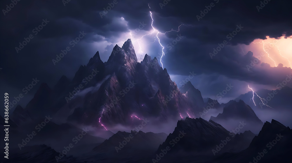 Epic dramatic lightning strike during a thunderstorm over the mountains ...