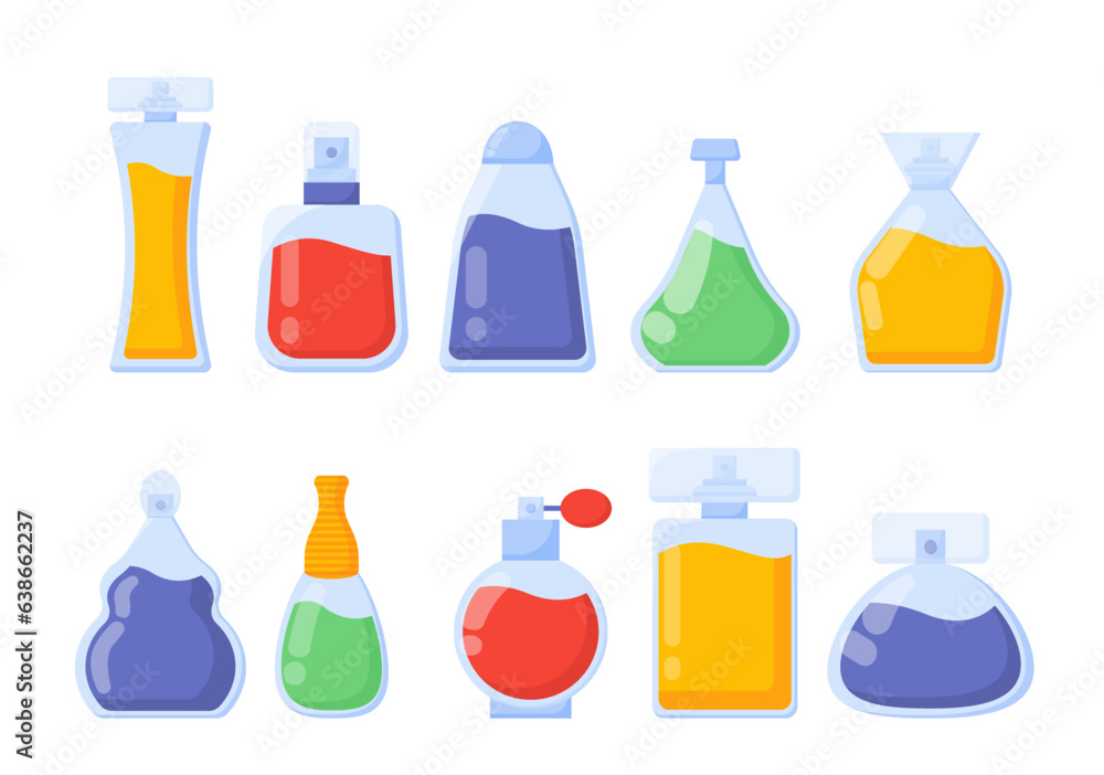 Set of perfume bottles vector concept Set of perfume bottles vector concept