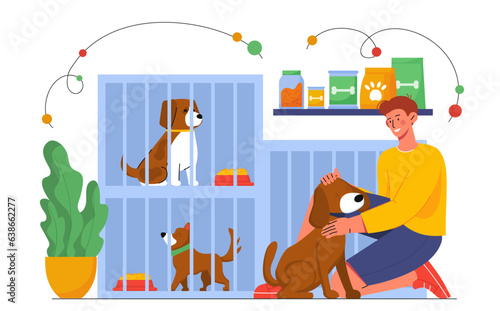 Man in animal shelter vector concept