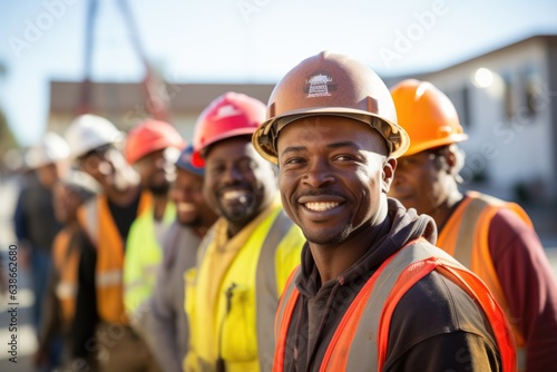 Smiling group of african american construction workers on a construction site