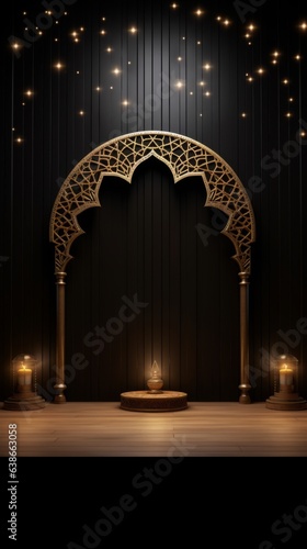 Islamic Ramadan Greeting Background with 3D Wooden Podium