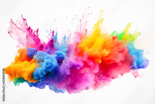 Colorful dust power falling over white background, color palettes, rainbow powder on white background, chalky, cross processing, vibrant. Rainbow powder color splash on white. 