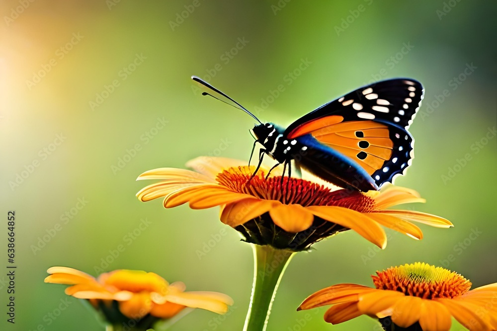 butterfly on a flower, blurred background, macro photography created with generative ai technology butterfly on a flower, blurred background, macro photography created with generative ai technology