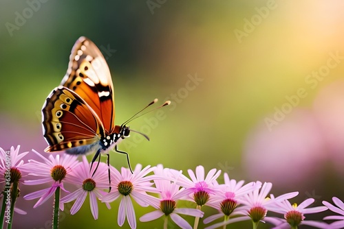 butterfly on a flower, blurred background, macro photography created with generative ai technology © Alena Yakusheva