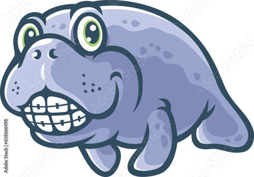 Cute Cartoon Manatee Smiling with Its Braces