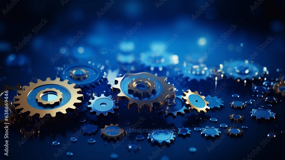 Whirling Gear Wheels Abstract Motion in Deep Blue Background Generative AI Whirling Gear Wheels Abstract Motion in Deep Blue Background Generative AI