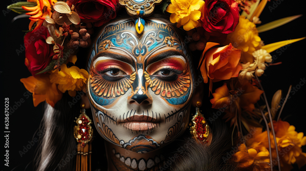 woman with artistic makeup for the day of the dead. Mexico. Generative AI woman with artistic makeup for the day of the dead. Mexico. Generative AI