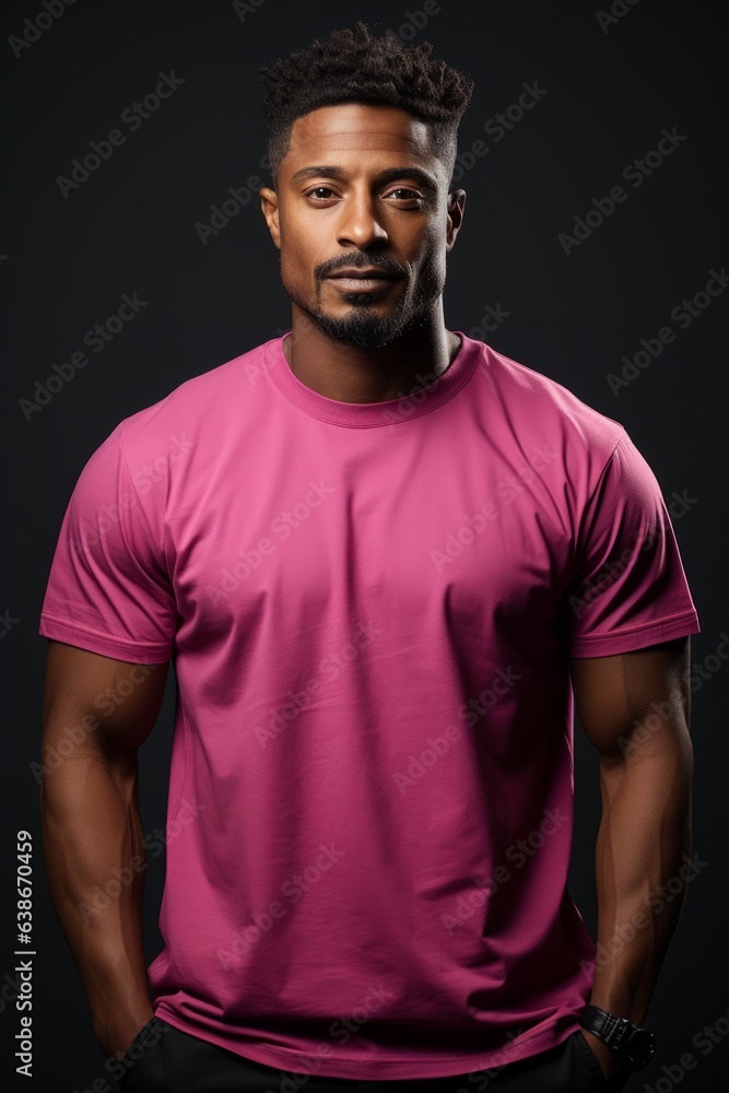 An attractive man wearing a pink shirt with plain background. Generative AI. 