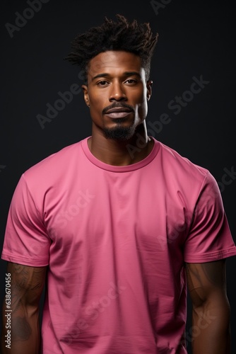 An attractive man wearing a pink shirt with plain background. Generative AI. 