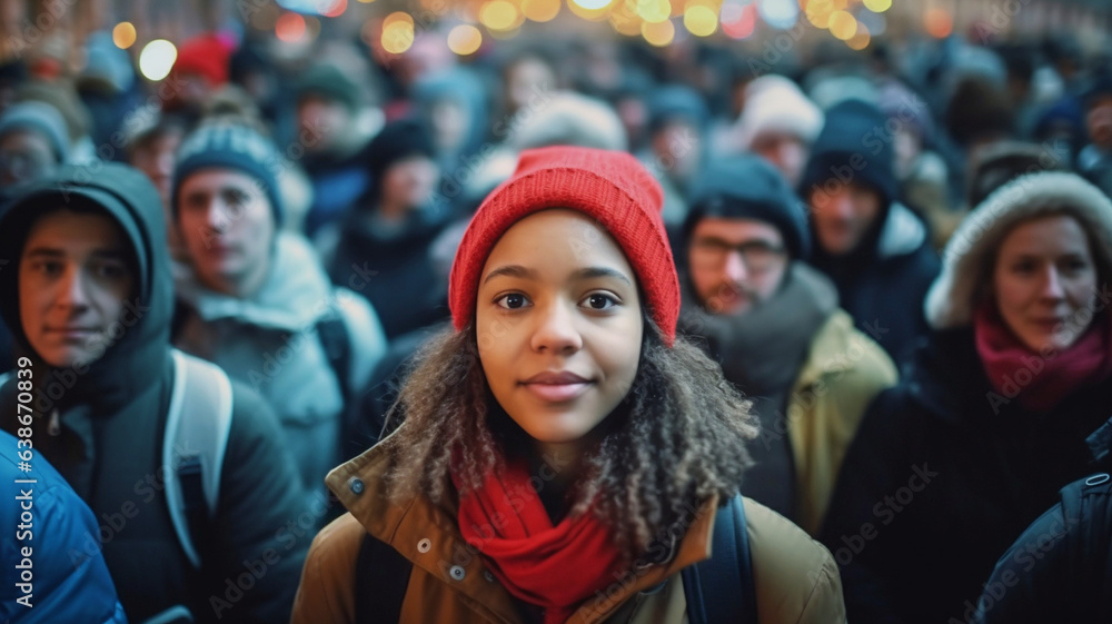 typical everyday life in the big city, crowds and crowds in the pedestrian zone at the train station or Christmas or shopping or the Christmas market