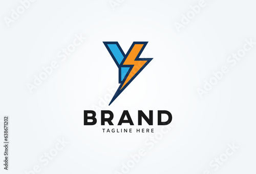 Initial Letter Y Thunder Logo. letter Y with thunder bolt icon combination isolated on white background. Flat style Logo Design Template element. vector illustration