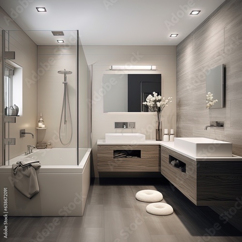 Luxury & Modern Bathroom with Glass and a Mirror, made of Wood.