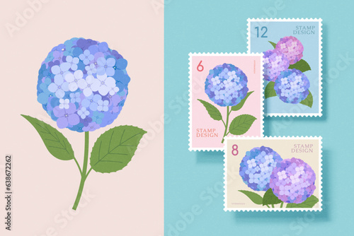 Elegant hydrangea postage stamp set