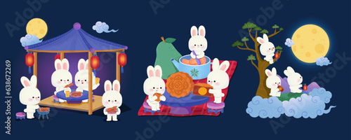 Rabbit family on mid autumn holiday