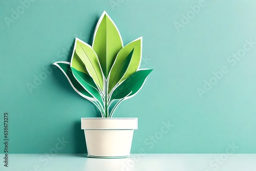 plant in flowerpot, Houseplant icon, paper made art, concept of Nature and Indoor Greenery