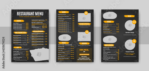 Elegant Food Menu Template, Restaurant cafe menu, template design, Set A4 menu editable vector format