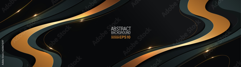 Fototapeta premium abstract gold wave background, luxury realistic design, curve lines overlap layer shadow gradients space composition for banner, flyer cover, website template