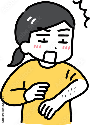 腕のムダ毛に困っている私服の若い女性(上半身)