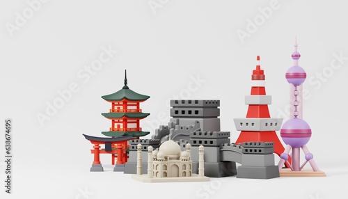 Photography Eastern Famous landmarks of the world grouped together isolated on white background