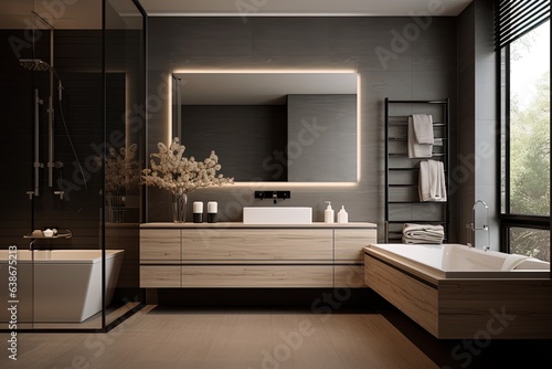 Contemporary Interior Design of a Bathroom with everything Necessary.