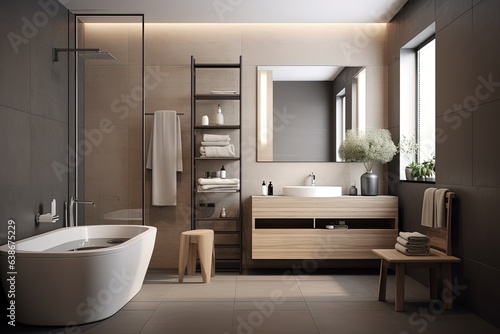 Contemporary Interior Design of a Bathroom with everything Necessary.