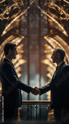 Two businessmen shaking hands, concept of a successful deal, collaboration, and partnership