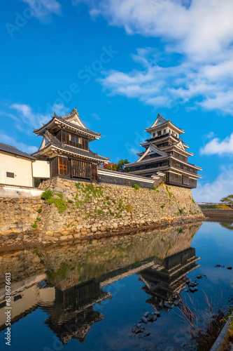 Nakatsu, Japan - Nov 26 2022: Nakatsu Castle known as one of the three mizujiro, or "castles on the sea", in Japan. The original castle was destroyed in the Meiji Restoration and rebuilt in 1964