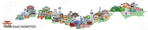 日本列島観光地鳥瞰イラストマップ2023