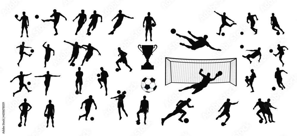 Soccer player silhouette, footballer, man with ball	