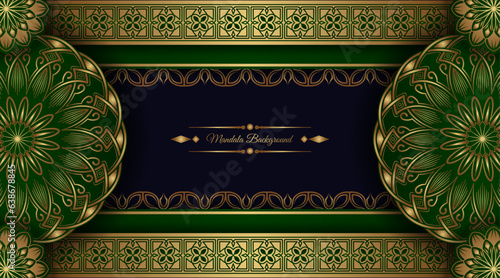 luxury mandala background, blue and gold, design vector