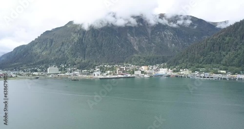 Downtown Juneau Alaska, Aerial, Wide shot, Alaskan Mountain Range in the background photo