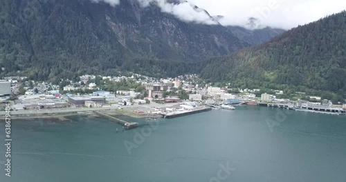 Juneau Alaska, Slow Orbit, Aerial of Docks, and Downtown. photo