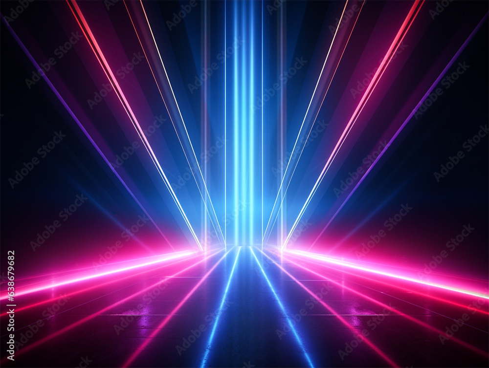 Obraz premium Abstract neon lights laser beam of blue and red color. On dark background