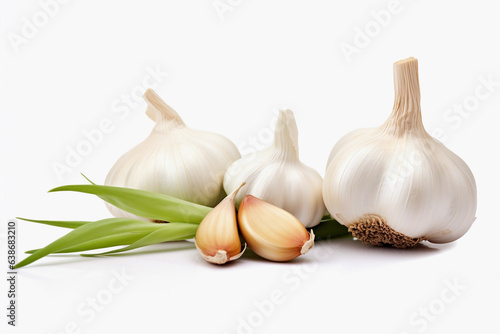 Garlic, cloves and white bulb isolated on white, in the style of karencore, visual puns, youthful energy