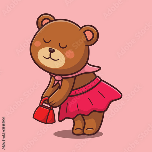cute girly bear cartoon vector, animal illustration
