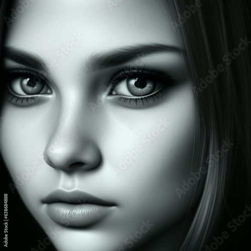 black and white portrait of a girl, generative ai, black and white image of a girl staring