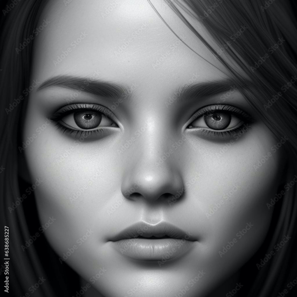black and white image of a girl staring, generative ai black and white image of a girl staring, generative ai